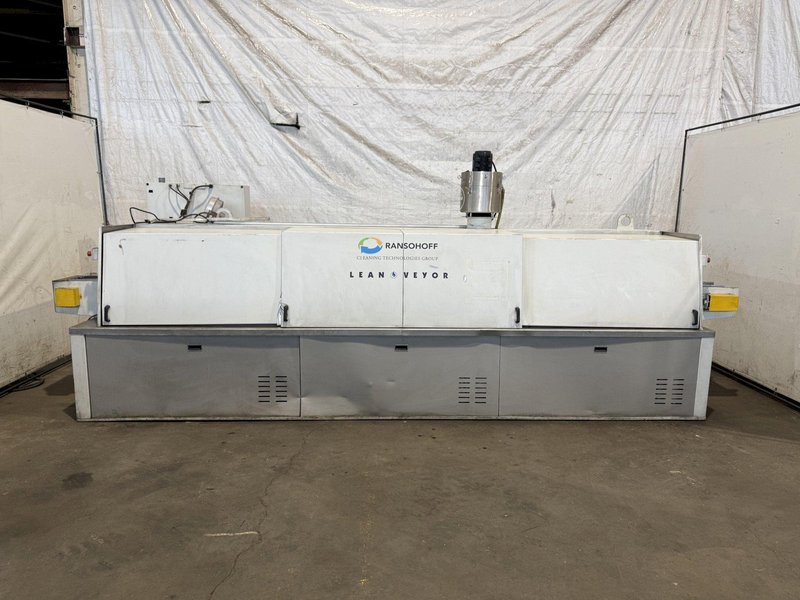9" X 192" RANSOHOFF LEANVEYOR FOUR STAGE (WASH/RINSE/RINSE/BLOW OFF) WASHER. STOCK # 1113425.
