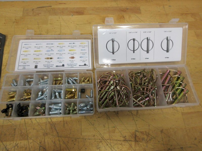 Assorted Hardware Sets, Cotter Pins, Brake Fittings, Lynch Pins, Battery Hydrometer, On/Off Switches- Auction Item