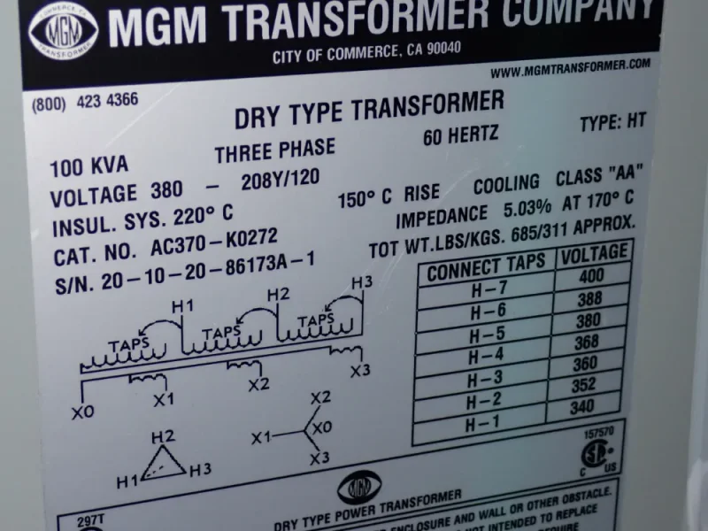 MGM 100 KVA TRANSFORMER  -  AC370-K0272
