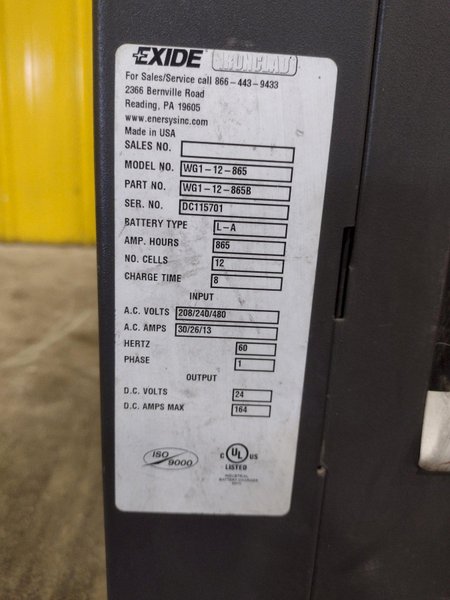 EXIDE WORKHOG GOLD MODEL #WG1-12-865 FORKLIFT BATTERY CHARGER: YOBRO #25429
