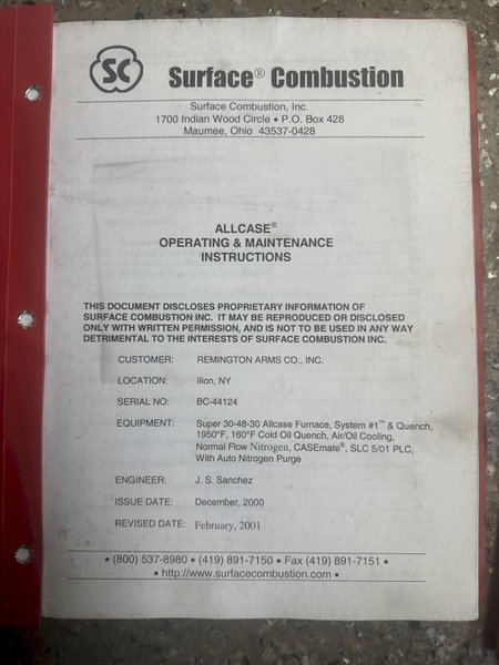 1950 DEGREE SURFACE COMBUSTION ALLCASE 3-30-48-30 GAS FIRED FURNACE: STOCK #20710