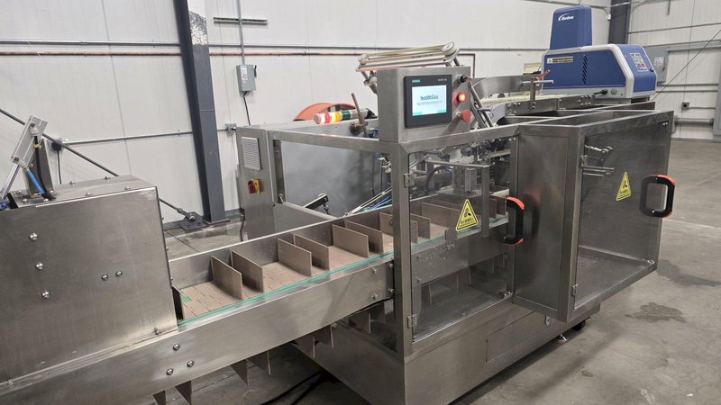 Samfull SF-720-8 8 Lane Liquid Stick Pack Machine with Counter, Cartoner, 1000L Homogenizing Mixer and Transfer Pump, 2024 – Complete Liquid Stick Pack Processing and Packaging Line