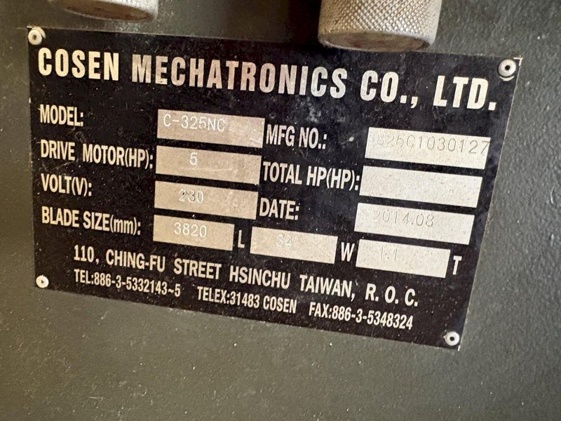 Cosen C-325NC Automatic 12.8" Horizontal Band Saw, New 2014.