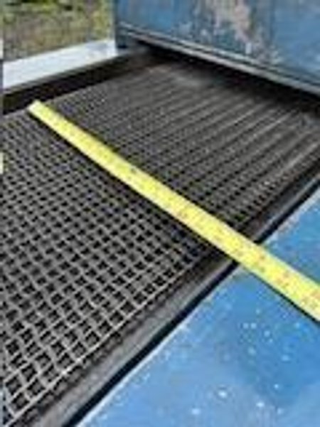 Grieve model belt conveyor core oven rated at 200 degree f, 460 volt, 20 kw, s/n 650167, 232" center belt, 15" tall opening, 24" belt, 1.16 ft/min.