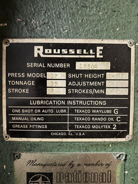 25 TON ROUSSELLE MODEL #3F OBI PRESS,: STOCK #77505