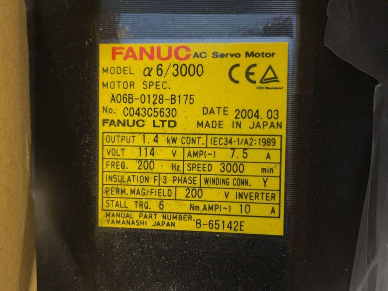 FANUC 1.4 KW A6/3000 AC SERVO MOTOR   -  A06B-0128-B175