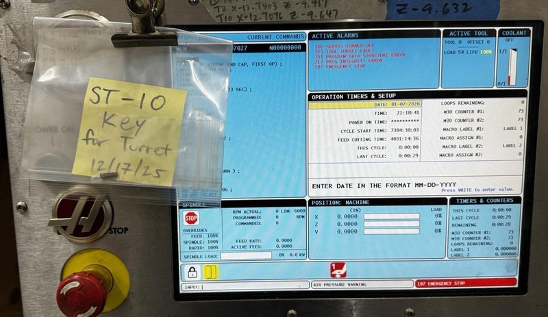 Haas ST-10 CNC Lathe, 2012 – Bar Feeder, Parts Catcher