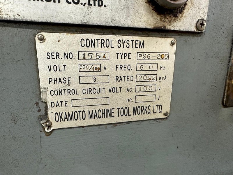 20&quot; X 80&quot; OKAMOTO MODEL #PSG 205 3 AXIS HORIZONTAL PRECISION SURFACE GRINDER: YOBRO #24516
