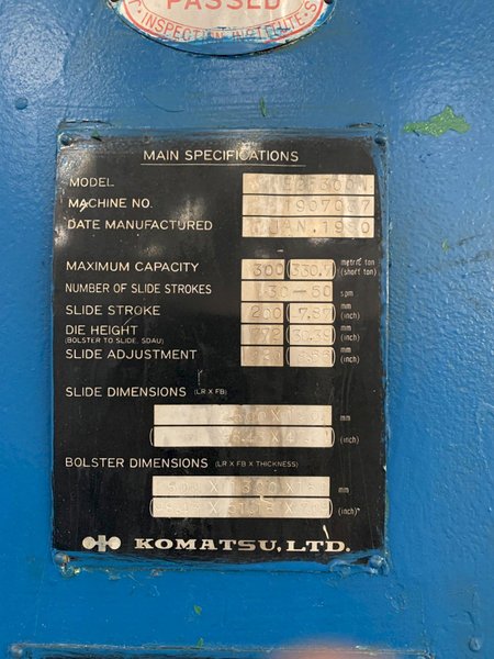 300 ton Komatsu E2P-300 Used Straight Side Mechanical Metal Stamping Press For Sale