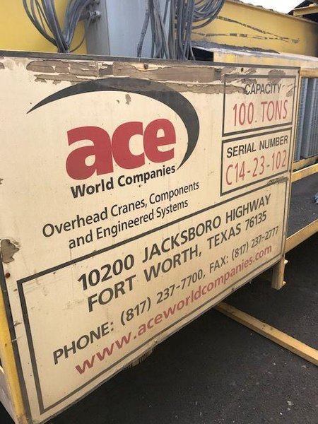 100/44 TON X 82&#039; ACE CLASS E AC MILL DUTY BRIDGE CRANE: STOCK #12074