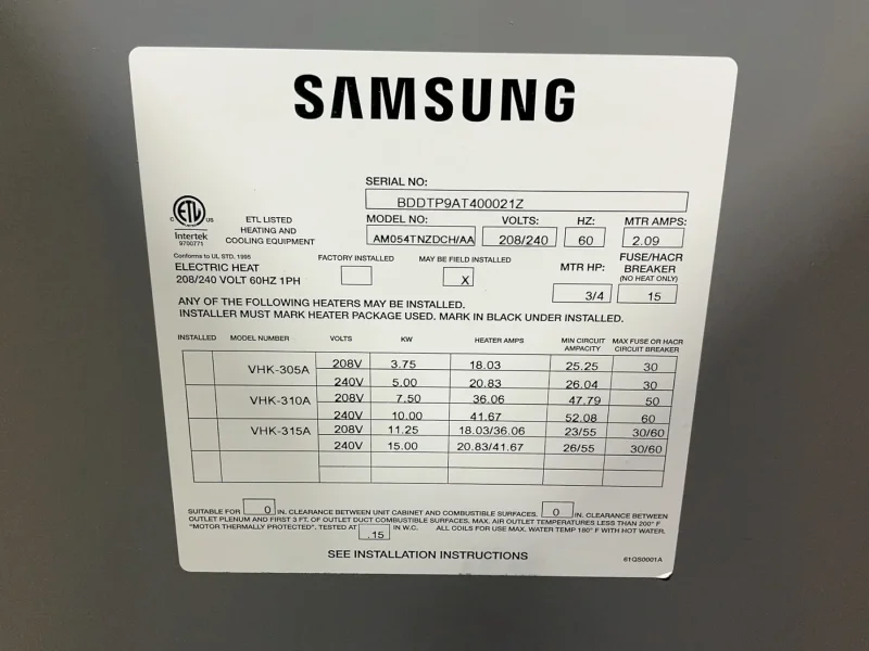 SAMSUNG AIR CONDITIONER  -  AM054TNZDCH/AA