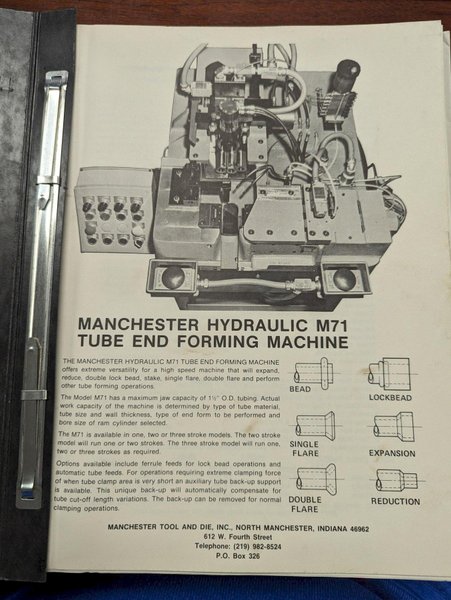 1.5&quot; X 3 HIT MANCHESTER MTD MODEL #M71-H3 TUBE END FORMER: STOCK #20111