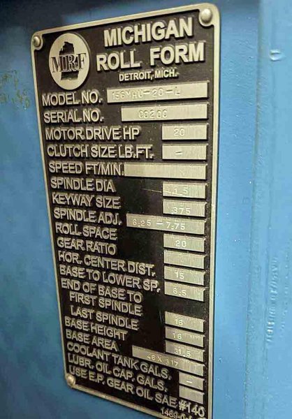 19 Stands 20.00" x 1.50" Michigan Rollform Rollforming Line