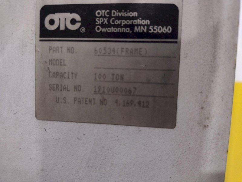 100 TON OTC MODEL #858 H-FRAME HYDRAULIC PRESS, WITH ENTERPAC PUMP: YOBRO #24401