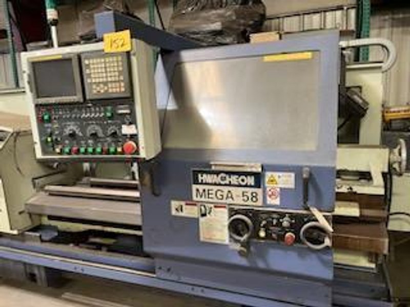 Hwacheon, Mega 58, CNC Flatbed Lathe, Fanuc 21i-T Control, 2002