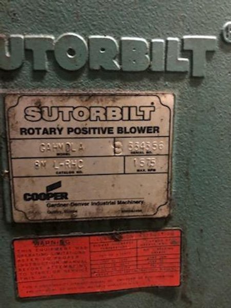SUTORBILT, POSITIVE DISPLACEMENT BLOWER/VACUUM PUMP GAHMDLA8 100HP DRIVE STOCK# 2103