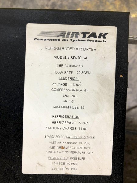 7.5 HP DEVAIR MODEL #TASV-5052-S 175 PSI VERTICAL AIR COMPRESSOR WITH AIR TAK 20 SCFM AIR DRYER: STOCK 16096