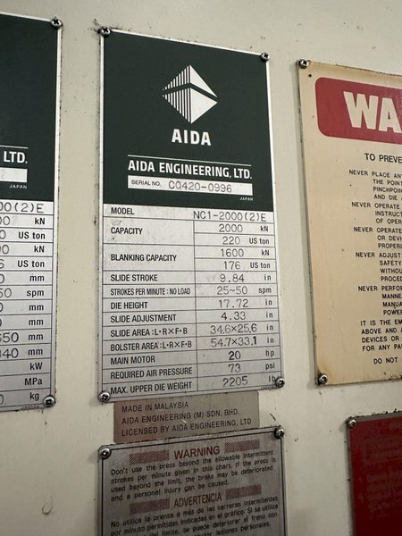 220 TON AIDA GAP FRAME PRESS