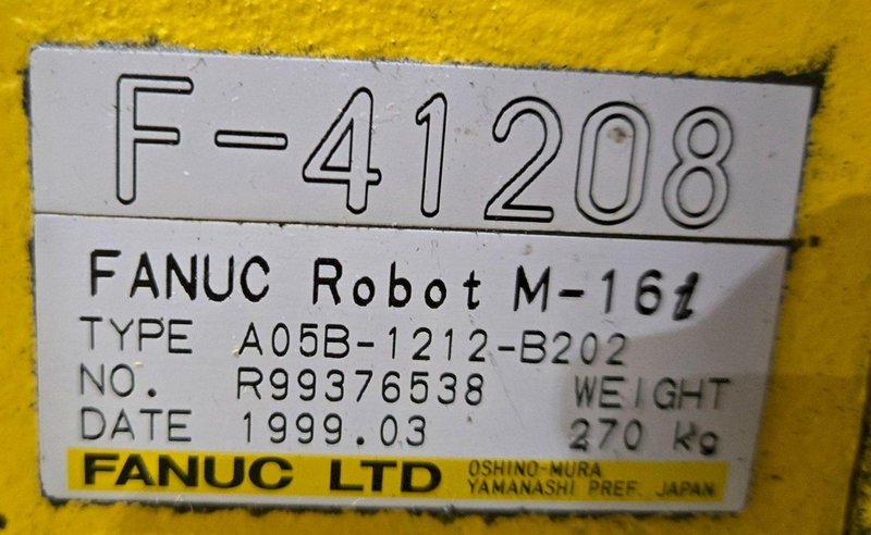 FANUC M-16i ROBOT ARM AND RJ-3 CONTROLLER W/ PENDANT USED 1999