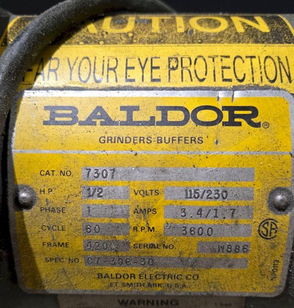 BALDOR 7307 PEDESTAL GRINDER 115/230V 1/2HP 3600 RPM USED