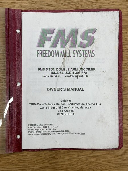 10,000 LBS X 16" FMS FREEDOM MILL SYSTEMS MODEL #UCD-5-300PR DOUBLE END UNCOILER COIL REEL: YOBRO #24899