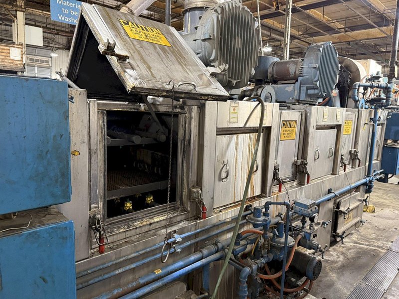 24" WIDE BELT CAE RANSOHOFF 3-STAGE STAINLESS STEEL BELT CONVEYOR PARTS WASHER, WITH RUST INHIBITOR APPLICATION: YOBRO #25378