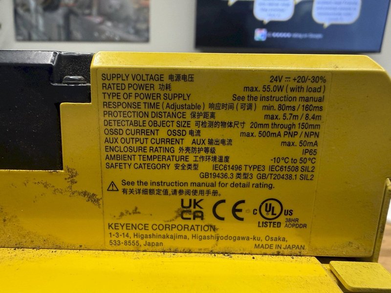 2024 KEYENCE MODEL SZV04X SAFETY LASER SCANNER, MULTI-FUNCTION TYPE, WITH CAMERA FUNCTION: YOBRO #24839