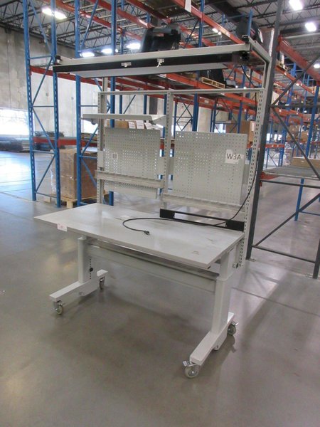 BostonTec Heavy Duty Metal Work Bench with Overhead Light and Adjustable Shelves, Portable- Auction Item