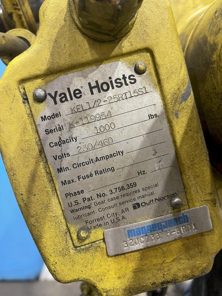 1000 LB YALE ELECTRIC CHAIN HOIST WITH POWER TROLLEY: STOCK #68958