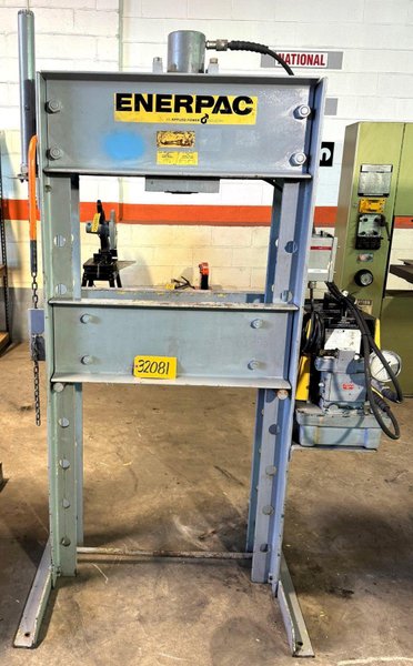50 Ton Enerpac H-Frame Hydraulic Press, 28" B.H., Adj. Bed, 1.5 HP, 1 Phase