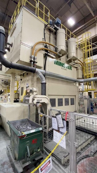 1200 Ton Minster E2-1200 Eccentric Shaft Straight-Side Transfer Press, 12&quot; STR, 44&quot; SH, 120&quot; LR x 60&quot; FB BA, 25-45 SPM