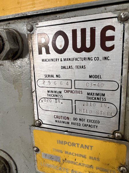 40” X .110” ROWE MODEL #C3-40 POWERED COIL STRIP STRAIGHTENER: STOCK #21623