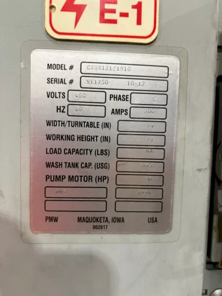 74" X 74" STOELTING MODEL #CSW8121 ROLL-IN TURNTABLE TYPE PARTS WASHER: YOBRO #25172