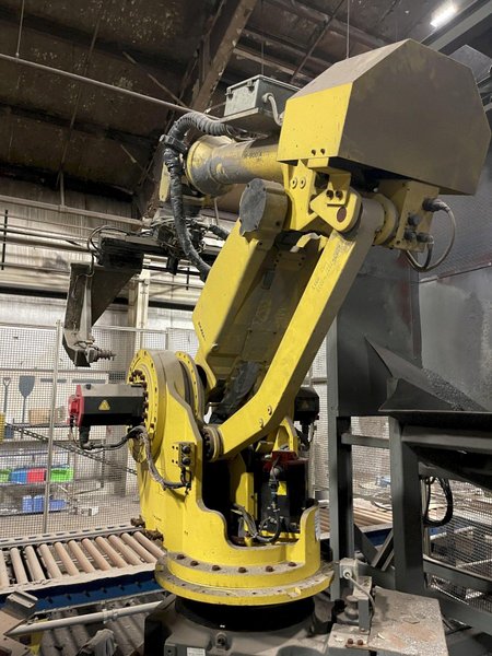 2005 Eagle automated saw and knockout system s/n 05027 with enclosure with light curtain, 2005 Fanuc robot model M-900iA 350 s/n r05743652 with Fanuc system R-J3iB controls s/n e05608535, with saw grips, Eagle enclosure with core knockout system, Allen Bradley plc with panelview 700, core butt discharge conveyor with drive, gate and riser dropoff, related conveyors