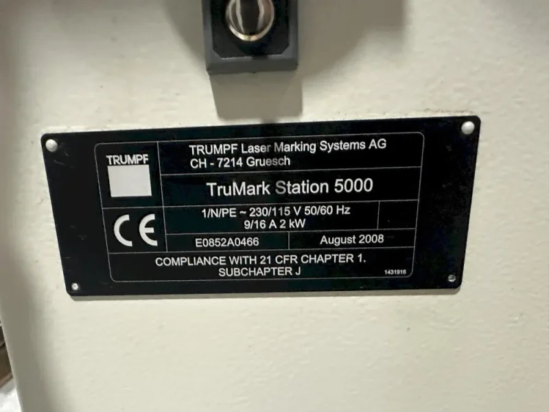 TRUMPF 2008 TRUMPF TRUMARK 5000 ROTARY LASER MARKER  -  TRUMARK STATION 5000