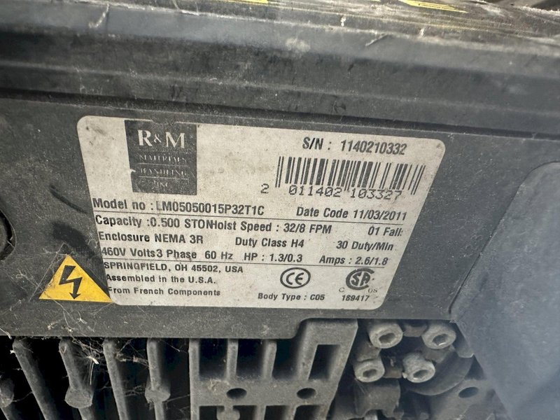 1/2 TON R&amp;M LOADMATE POWERED CHAIN FALL HOIST. STOCK # 1157622