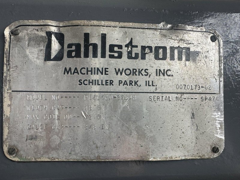 20,000 LBS X 48&quot; DAHLSTROM MODEL #20H-48-2024 POWERED HYDRAULIC UNCOILER &amp; PEELER TABLE: STOCK #16210