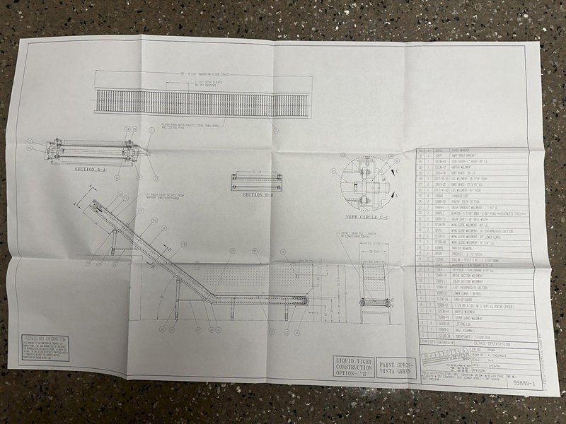 20&#039; LONG X 24” WIDE STEEL BELT POWERED INCLINED PARTS CONVEYOR: STOCK #20814