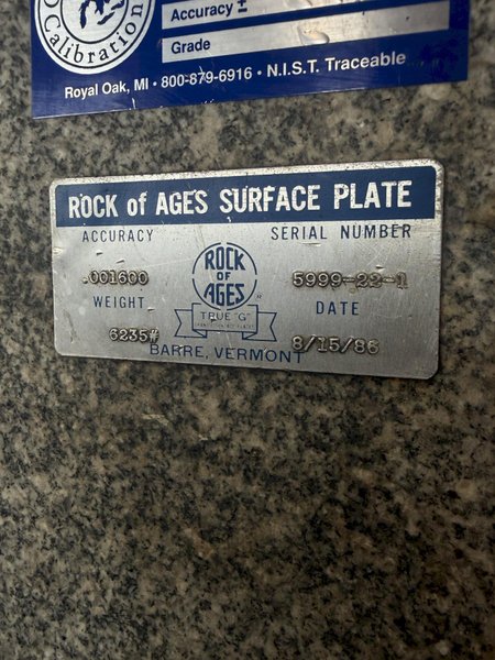 48" X 96" X 14" ROCK OF AGES GRANITE SURFACE PLATE W/ STAND. STOCK # 0756526