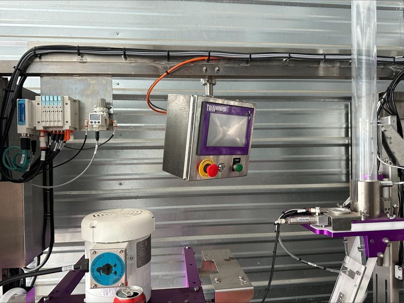 Twin Monkeys Cimarron Canning System, 2021 – 30–60 CPM, Modular Beverage Packaging System with Semi-Automatic Depalletizer and Twist Rinse