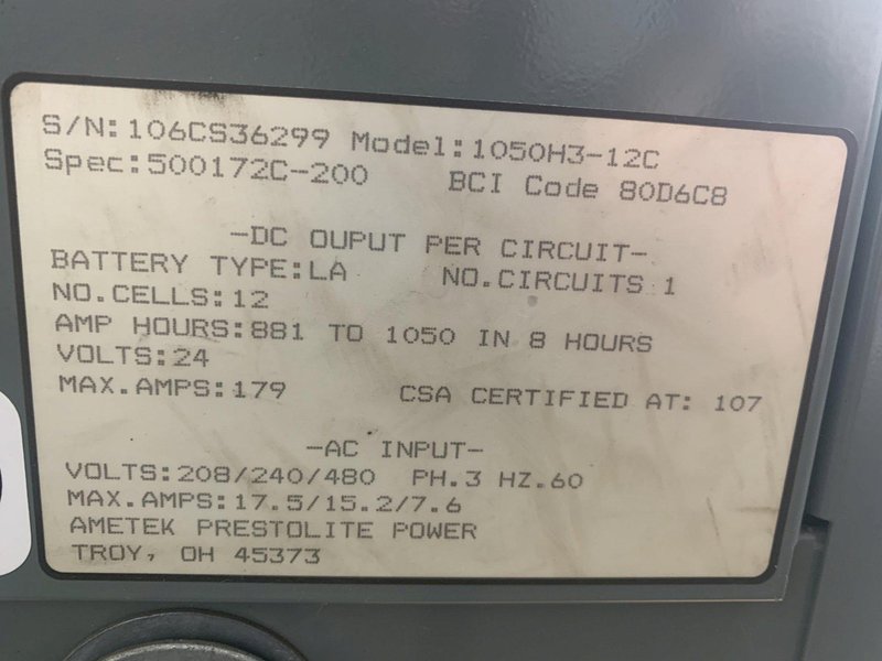 24 VOLT BATTERY MATE MODEL #1050H3-12C AC500 AC TO DC BATTERY CHARGER: STOCK 13707