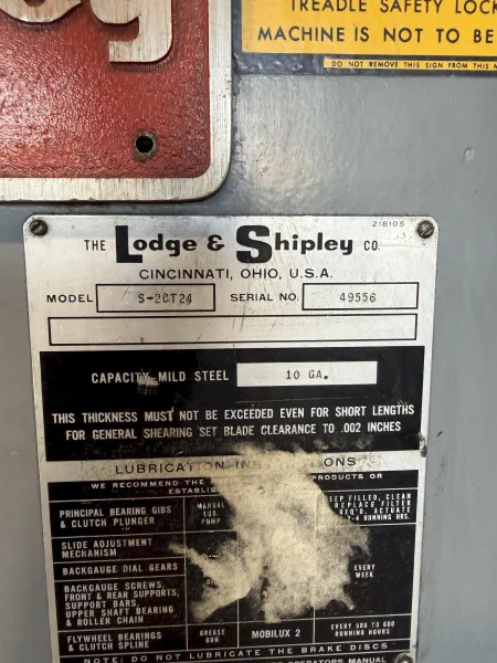24" X 10 GA LODGE &amp; SHIPLEY MODEL #S-25CT24 MECHANICAL SHEAR : YOBRO 25243