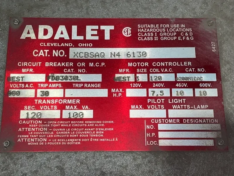 ADALET 7.5/10HP STARTER ENCLOSURE  -  XCBSAQ N4 6130