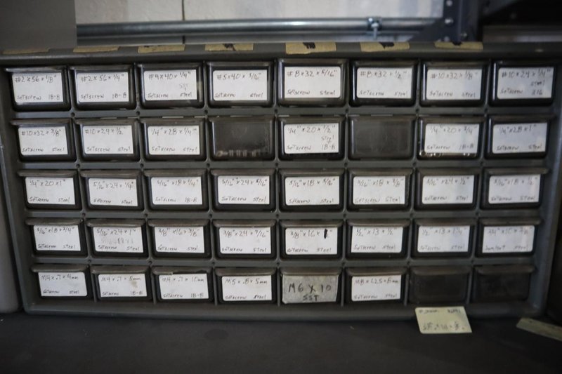 Shelving Unit with (6) Multi-Bin Cabinets with Hardware and Fasteners Contents- Auction Item