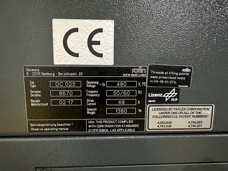 2500 WATT ROFIN LASER (NEW IN 2017) MODEL #DC025 POWER SUPPLY PROCESSING UNIT: STOCK #19760