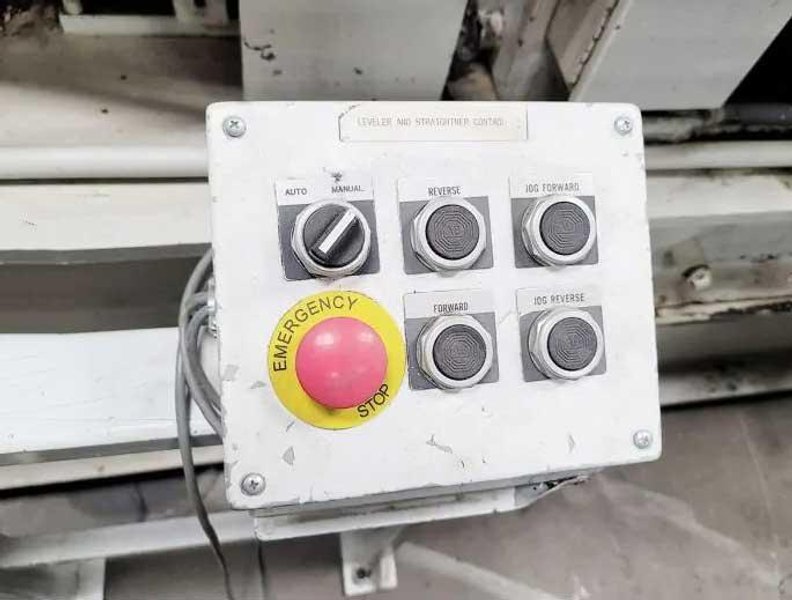 48" X 0.075" USED HERR VOSS HIGH PRECISION COIL LEVELER STRAIGHTENER, MDL. VIL 60/1.500-19/7 4HI, MOTORIZED BANK ADJUSTMENT (2) 3 HP MOTORS, INDIVIDUAL MOTORIZED BACK UP ADJUSTMENT, VACON SERIES X DIGITAL PROGRAMMABLE CONTROL, 7 FLIGHTS OF BACK UP ROLLS, FALK 6C102AS GEAR BOX, HORSEPOWER: 30, Stock # 14128