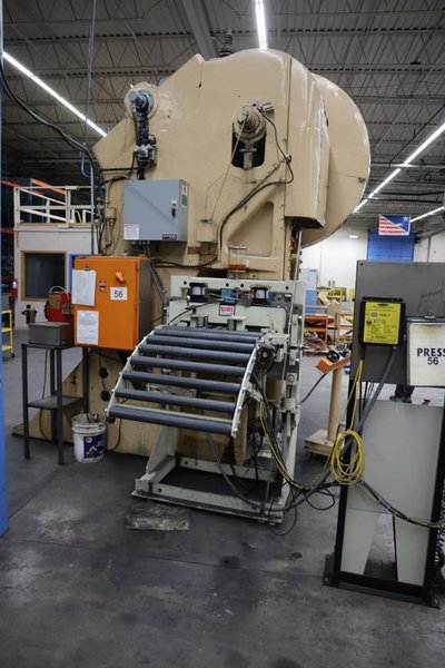 Bliss #29 150 Ton OBI Back Geared Punch Press, Single Crank,  Air Clutch and Brake, Rowe 24" Press Feed- Auction Item