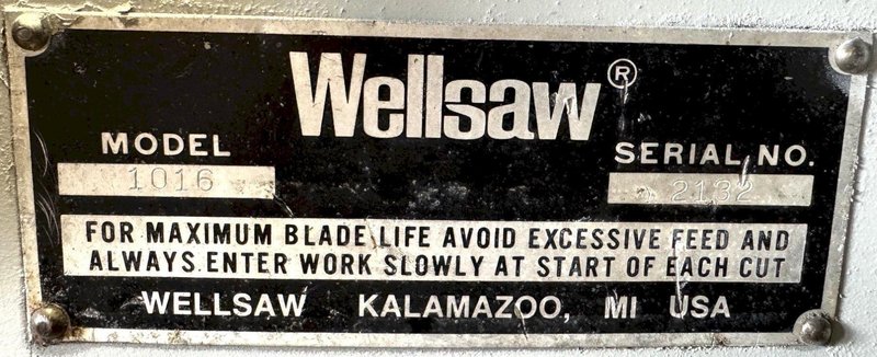 10" x 16" Wellsaw Horizontal Band Saw 1016, 50-275 FPM, 1" Blade, Coolant, 2 HP, Reconditioned
