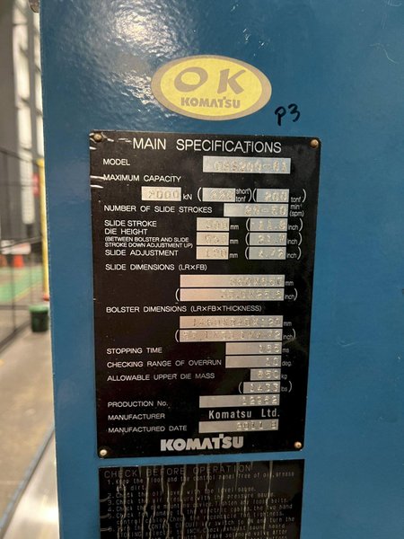 220 TON KOMATSU GAP FRAME PRESS