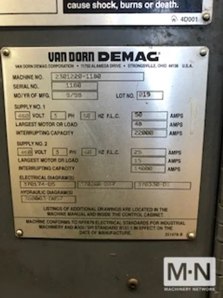230 TON 20 OZ VAN DORN MODEL 230HT-1220 INJECTION MODLING MACHINE MFG 1998